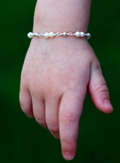 white pearl silver bead baby bracelet